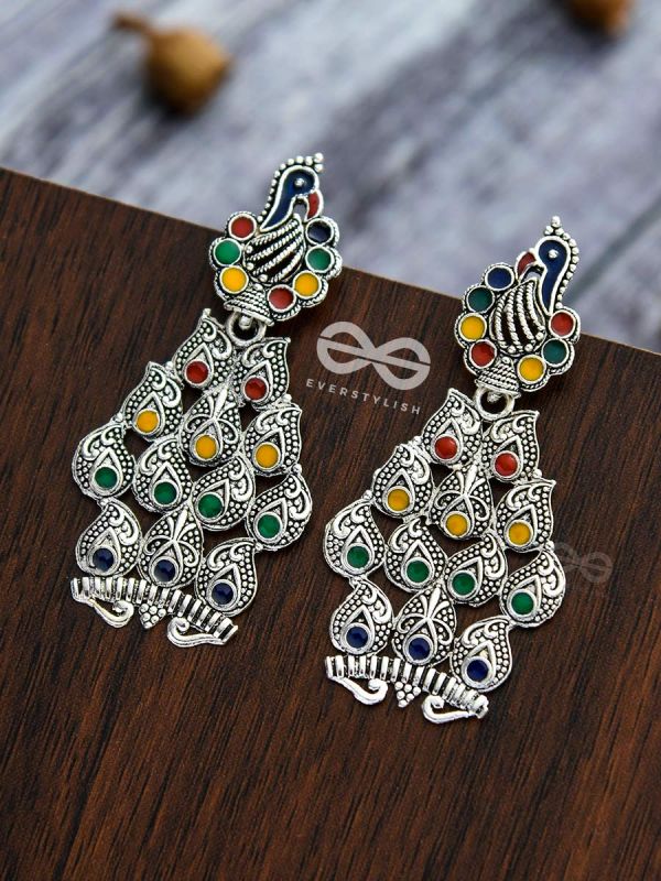 The Playful Peacocks - Colourful Enamelled Earrings
