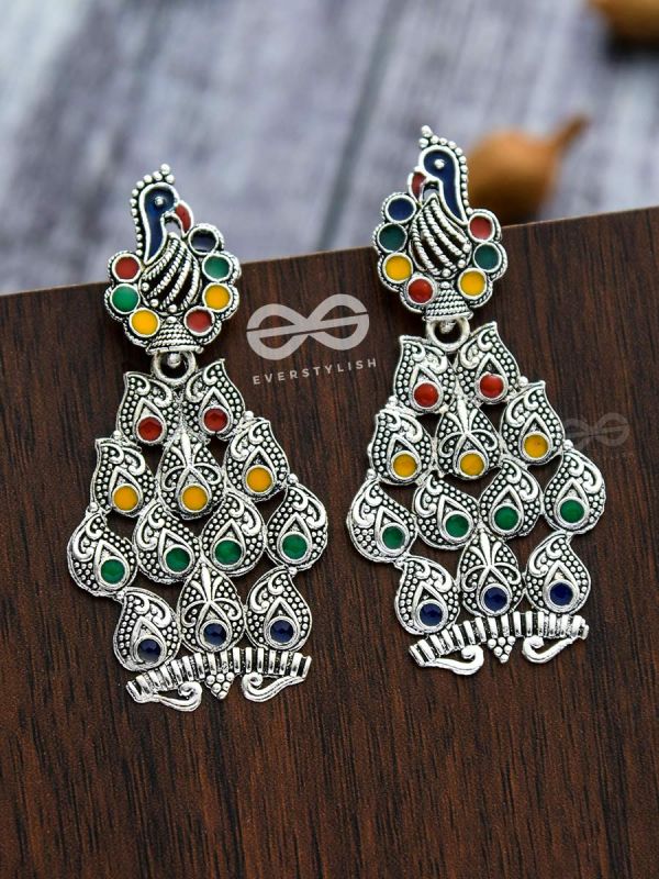 The Playful Peacocks - Colourful Enamelled Earrings