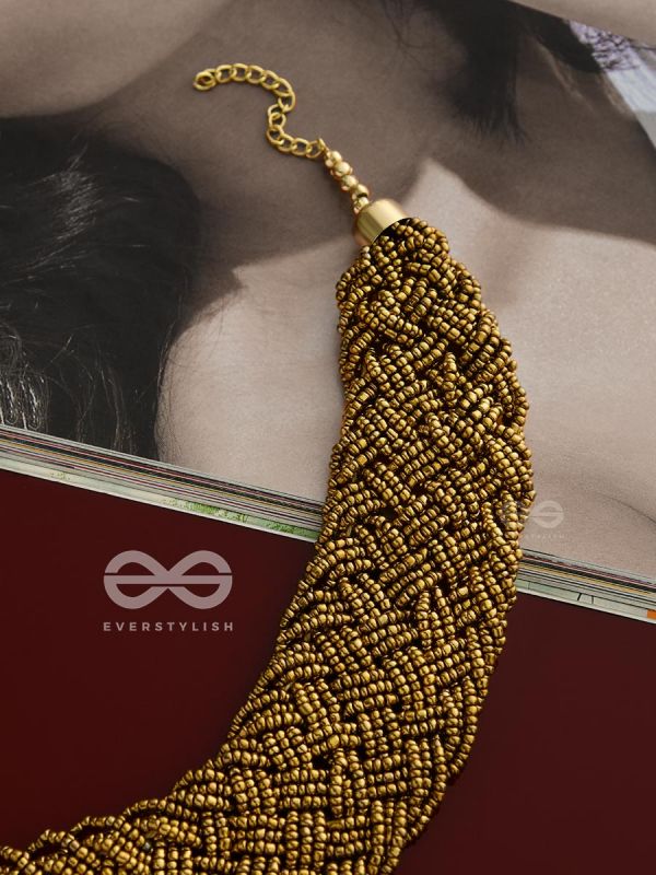 The Beauteous Braided Criss-Cross Beaded Necklace (Golden)