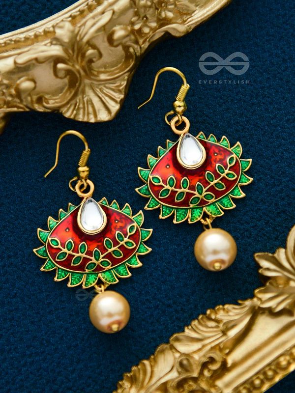 The Little Mesmerisers - Hand Painted Meenakari Earrings (Wine-Emerald)