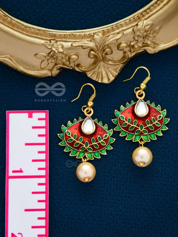 The Little Mesmerisers - Hand Painted Meenakari Earrings (Wine-Emerald)