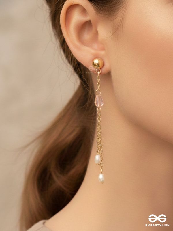 The Frozen Drops- Crystal and Pearl Studded Golden Earrings