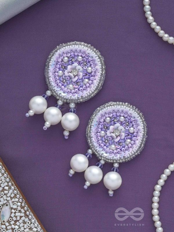 Dhumala - The Purple Smoke - Beads ,Pearls And Sequins Hand Embroidered Earrings