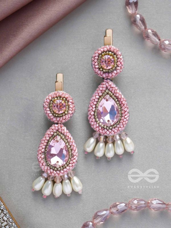 Aarakta- The Pink Beauty- Pearls and Stones Embroidered Hair Clips