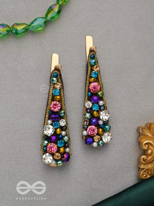 Vasnya- Exquisitely Precious- Stones, Glass Beads and Zari Embroidered Hair Clips