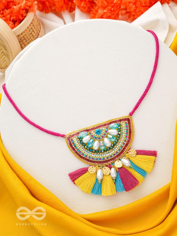 Aashara- The Crimson Fire- Pearls, Stones & Beads Embroidered Necklace 