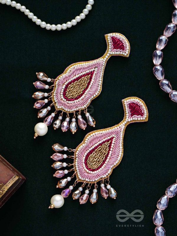 Vismaya - The Amazement - Dabka, Beads And Glass Drops Hand Embroidered Earrings