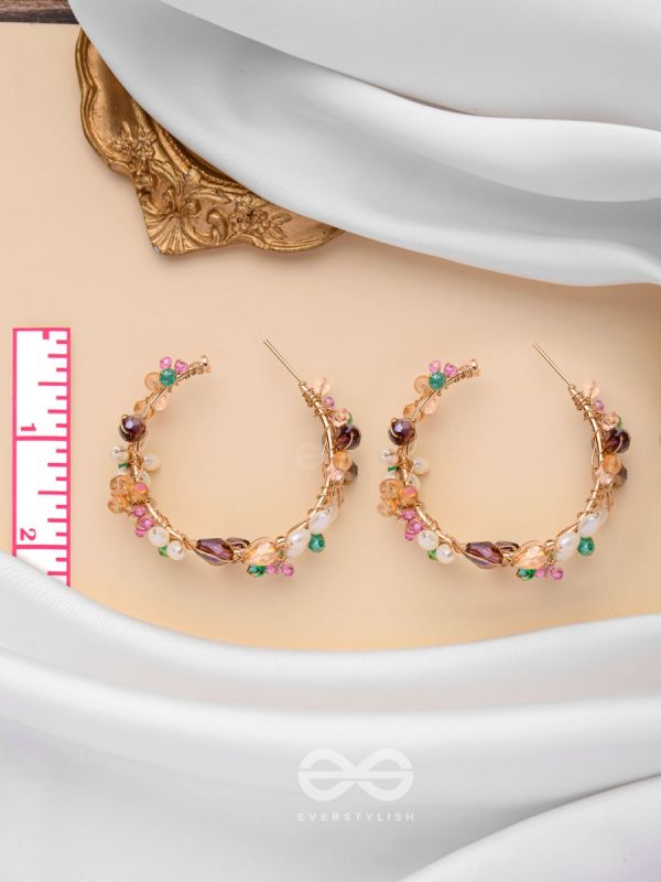 The Multicolored Blossom - Beaded Hoop Earrings