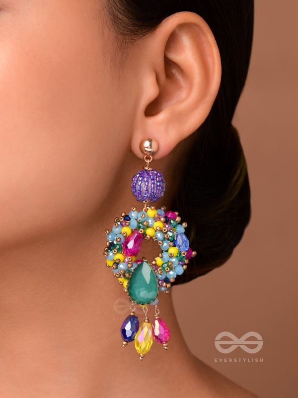 Atyahita - Daring Maverick - Stone, Beads And Glass Drops Hand Embroidered Earrings (Multicolor)
