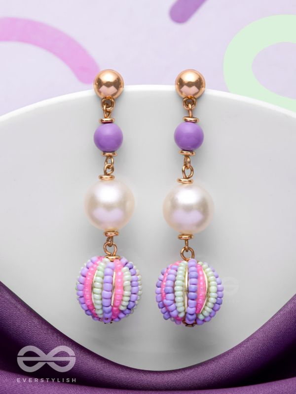 SUBTLE SPRING SYMPHONY - CUTE BEADED EARRINGS (PURPLE, GREEN & PINK)