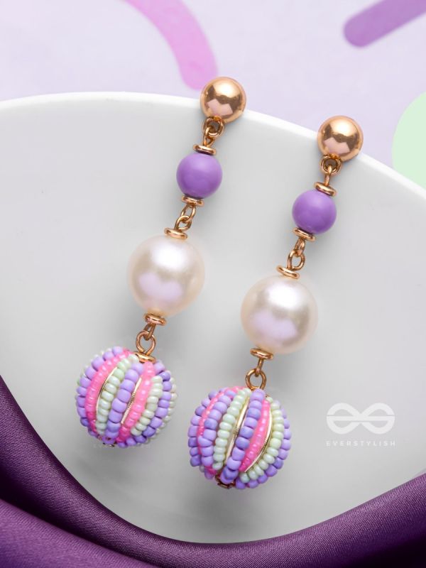 SUBTLE SPRING SYMPHONY - CUTE BEADED EARRINGS (PURPLE, GREEN & PINK)