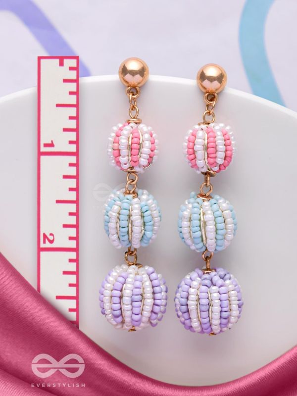 COTTON CANDY CHARMS -  CUTE BEADED EARRINGS (PURPLE, BLUE & PINK)