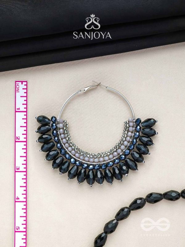 Atiraj - The Starlit Shadows - Statement Black And Gray Hoop Earrings 