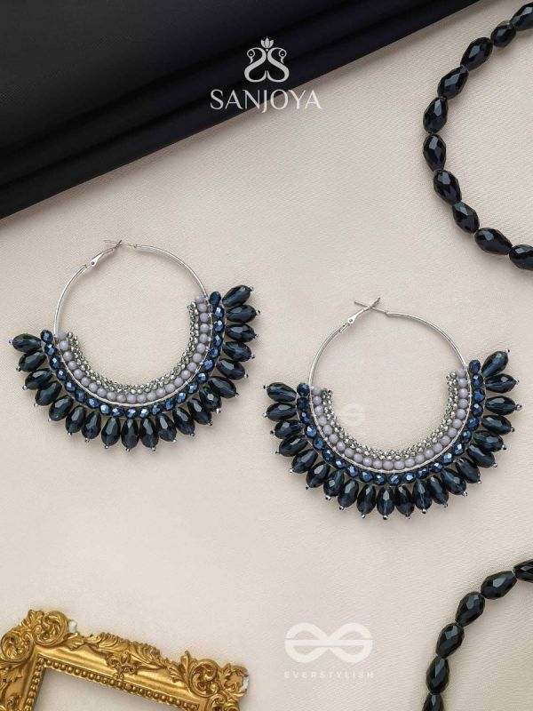 Atiraj - The Starlit Shadows - Statement Black And Gray Hoop Earrings 