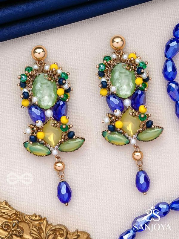 Srotah - The Castle Waves - Stones, Beads And Glass Drops Hand Embroidered Earrings