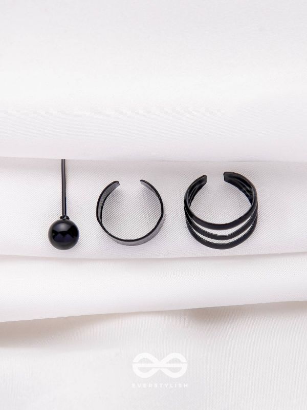 THE PERFECT TRIO - TWO EARCUFF & ONE STUD (ONE EAR) (BLACK)