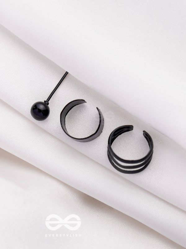 THE PERFECT TRIO - TWO EARCUFF & ONE STUD (ONE EAR) (BLACK)