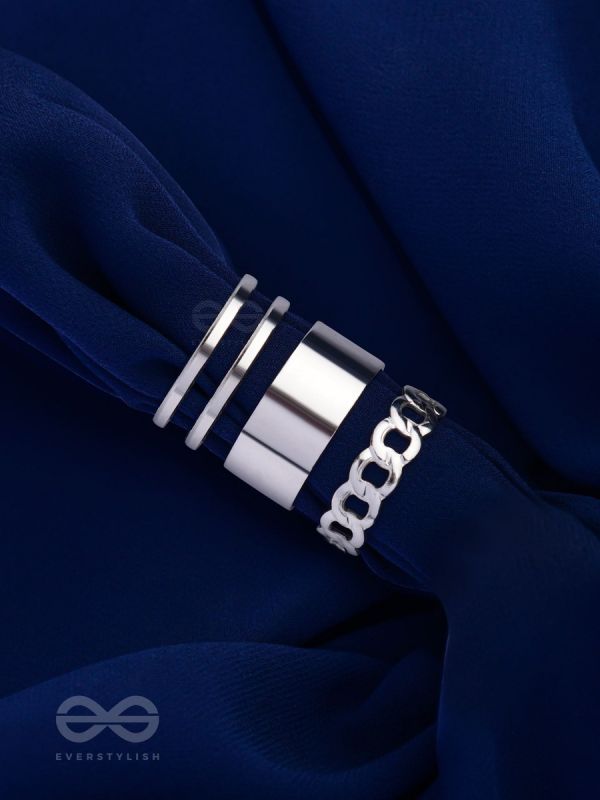 BANDS N CHAINS- SET OF 3 ADJUSTABLE SILVER RINGS