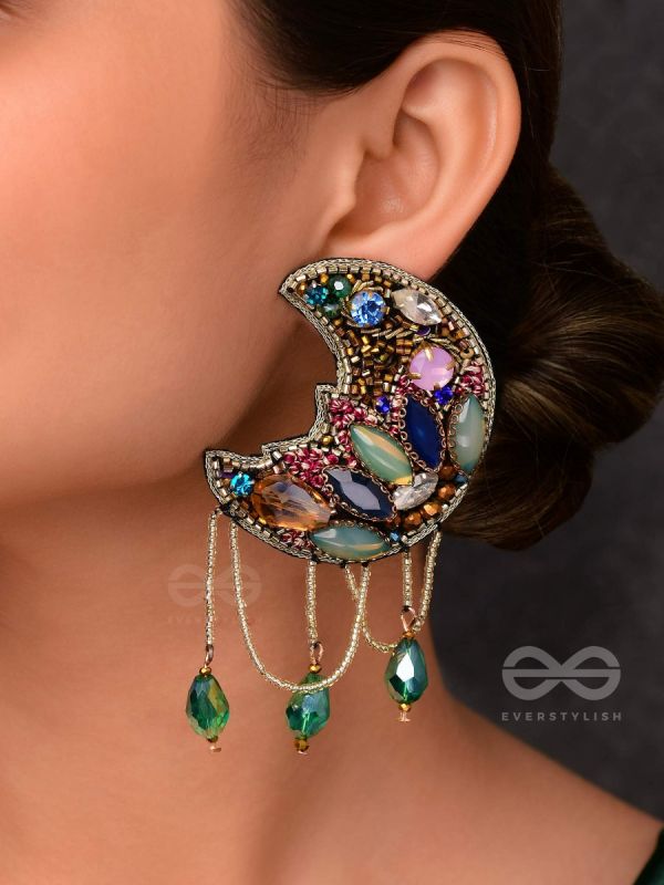 KIRANMAYI - THE MOON RAYS - CUT DANA, GLASS DROP AND STONE EMBROIDERED EARRINGS (MULTICOLOR)