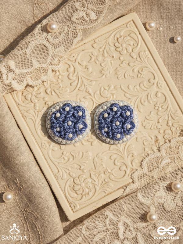 VARALI - THE LUSH MEADOW - PEARL AND THREAD EMBROIDERED EARRINGS (BLUE)