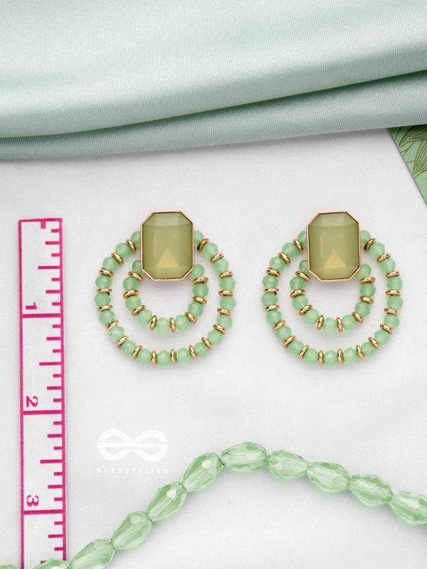 THE WHISPERS OF CRYSTAL - GOLDEN BEADED EARRINGS (GREEN)