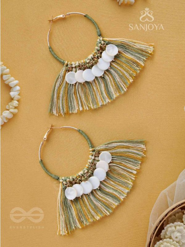 TATRABHAVA - THE COASTAL CARNIVALS - BEADS AND COTTON THREADS EMBROIDERED HOOP EARRINGS