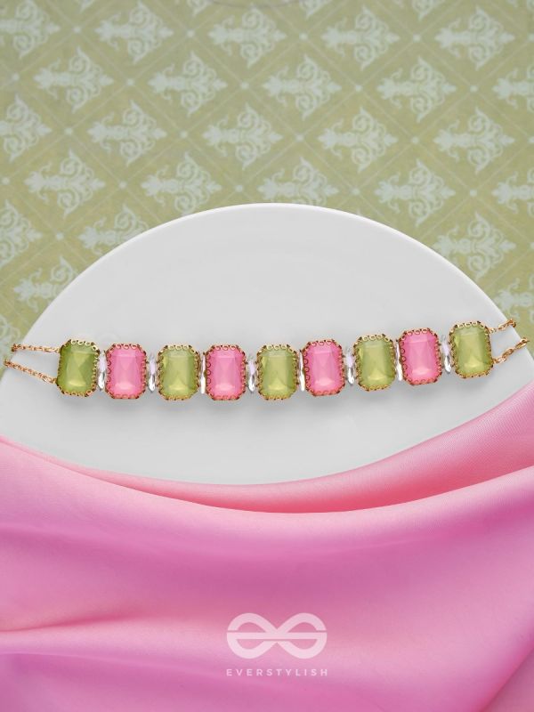 The Tropical Blush - Statement Choker Neckpiece With Anti-Tarnish Coating (Pink & Green)