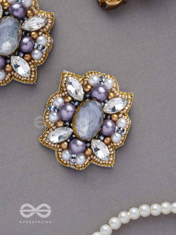 CHANDRAVALLI - THE SMOKY MOON - STONE, PEARLS AND BEADS EMBROIDERED EARRINGS (GRAY)