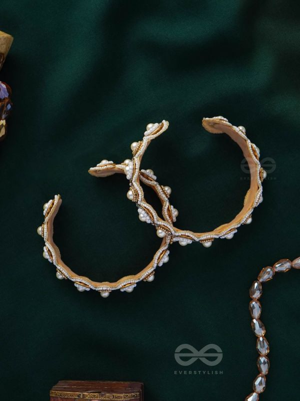 AYUDHA - THE IVORY SHINE - PEARLS AND BEADS EMBROIDERED BANGLES (SET OF 2)
