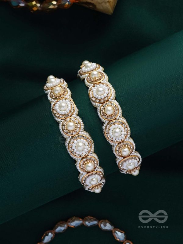 AYUDHA - THE IVORY SHINE - PEARLS AND BEADS EMBROIDERED BANGLES (SET OF 2)