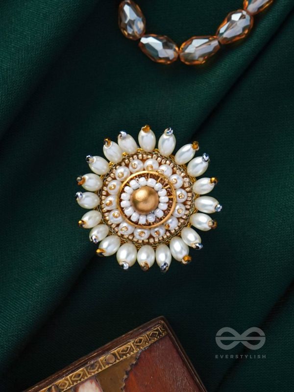 MOTISHOBHINI - THE PEARL RADIANCE - PEARLS AND BEADS EMBROIDERED RING (WHITE & GOLDEN)