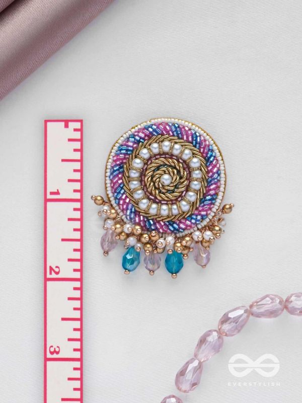 UDYATA- ROUNDABOUT RADIANCE - BEADS, PEARLS AND GLASS DROPS EMBROIDERED EARRINGS (MULTICOLOR)