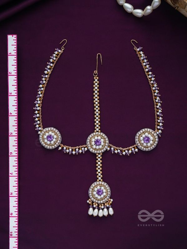 Kanichi - A Floral Blossom - Pearl Drops, Beads And Stone Hand Embroidered Maathapatti