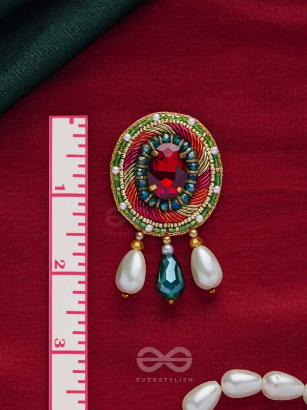 ARUNRATNA - THE RED GEM - BEADS, PEARLS AND STONE EMBROIDERED EARRINGS (MULTICOLOR)