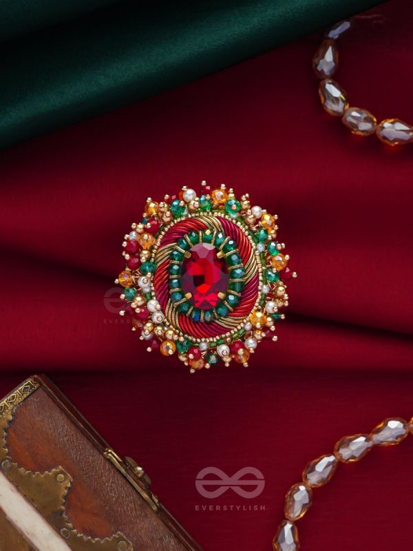 Vibhrajita - The Sparkling Gem - Beads, Dabka And Stone Hand Embroidered Ring (Multicolor)
