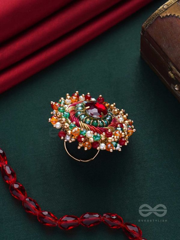 Vibhrajita - The Sparkling Gem - Beads, Dabka And Stone Hand Embroidered Ring (Multicolor)