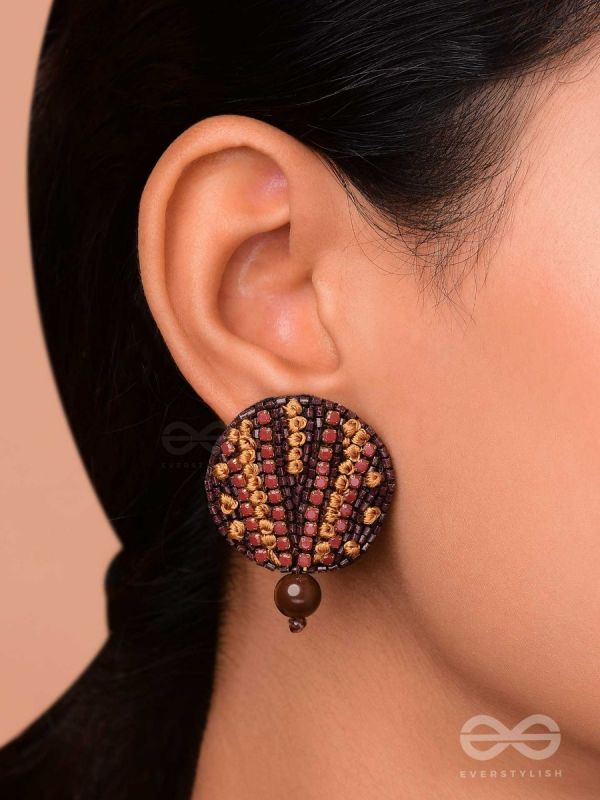 Mrdu - The Soft Nuance - Resham And Cutdana Hand Embroidered Earrings (Brown)