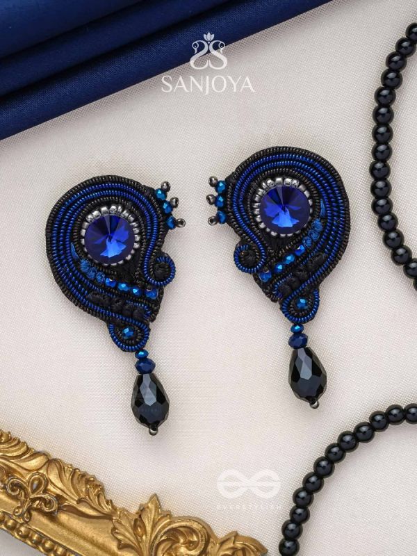 ULLAMBHA - THE GRACEFUL CASCADE - BEADS, STONE AND GLASS DROP EMBROIDERED EARRINGS