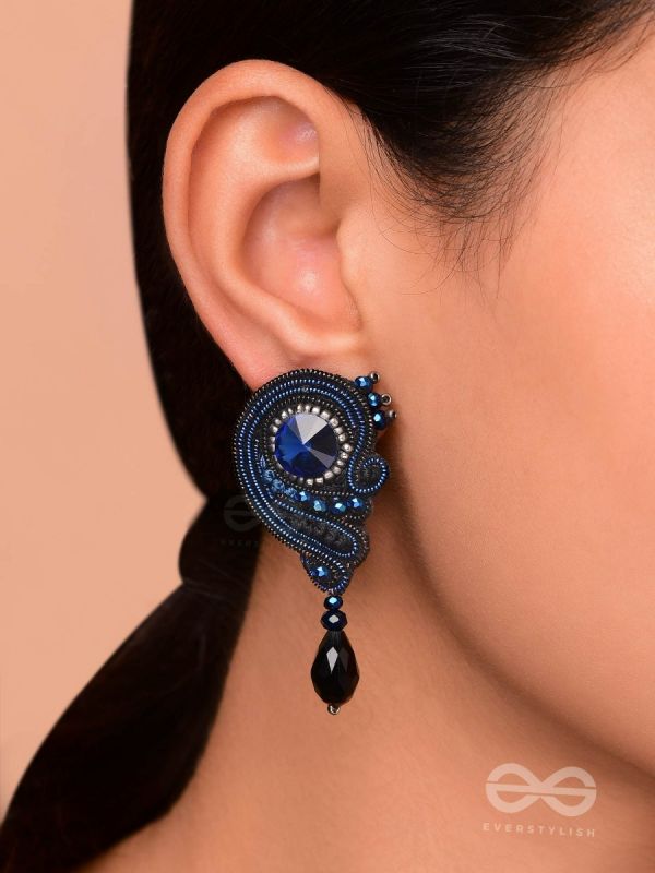 ULLAMBHA - THE GRACEFUL CASCADE - BEADS, STONE AND GLASS DROP EMBROIDERED EARRINGS