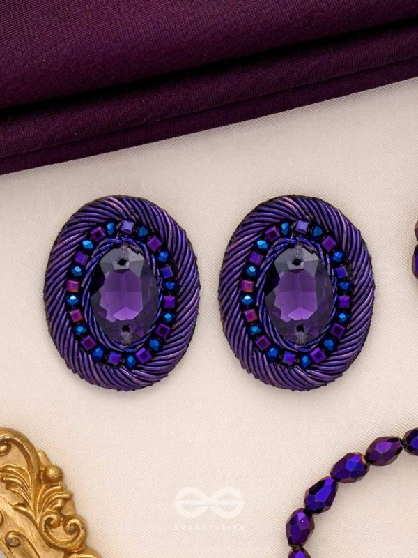 KASHYAPI - THE INDIGO GLOW - STONE AND BEADS EMBROIDERED EARRINGS (PURPLE & ROYAL BLUE)