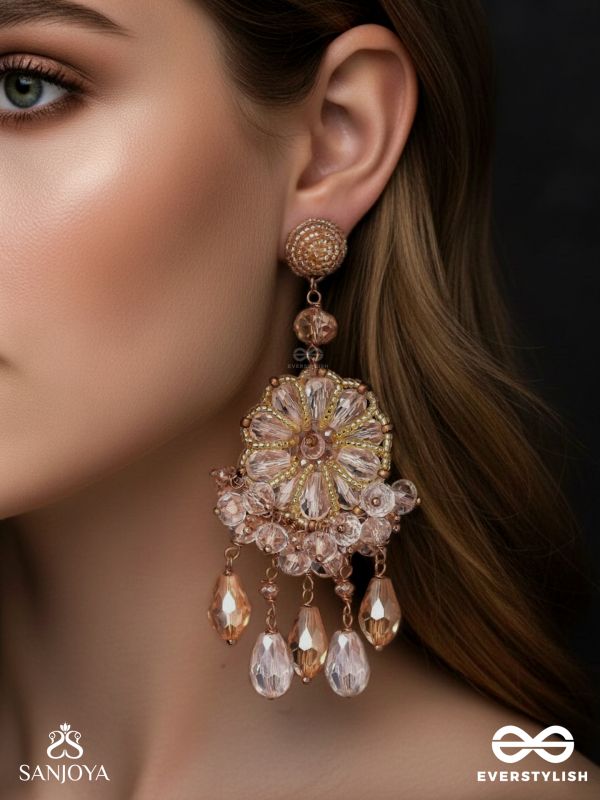 PRASANNA - THE PURE - BEADS AND GLASS DROPS EMBROIDERED EARRINGS