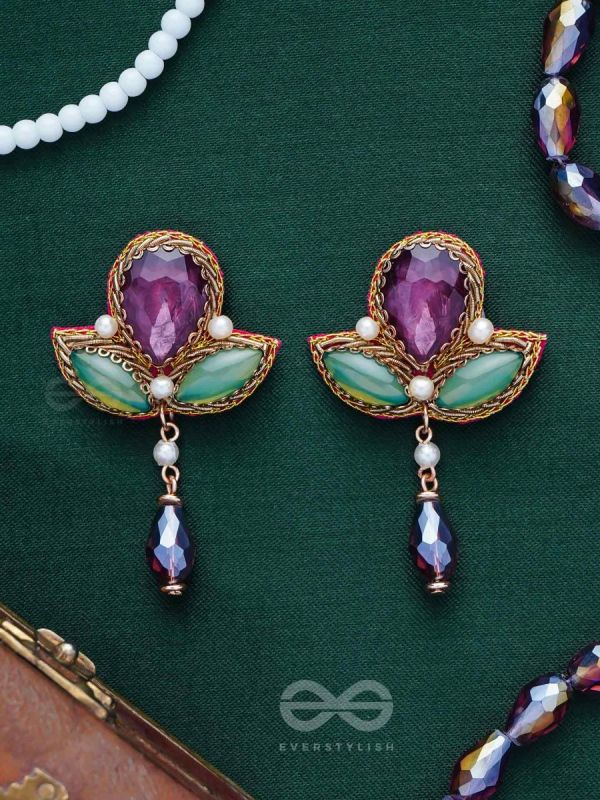 MANIRANJINI - DELIGHTENING IN JEWELS - STONES, BEADS, GLASS AND PEARL DROP EMBROIDERED EARRINGS