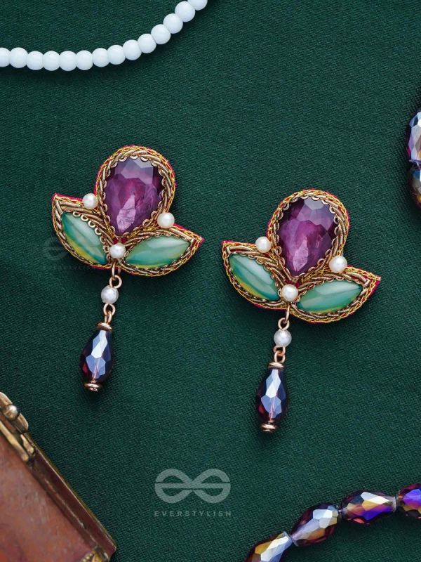 MANIRANJINI - DELIGHTENING IN JEWELS - STONES, BEADS, GLASS AND PEARL DROP EMBROIDERED EARRINGS