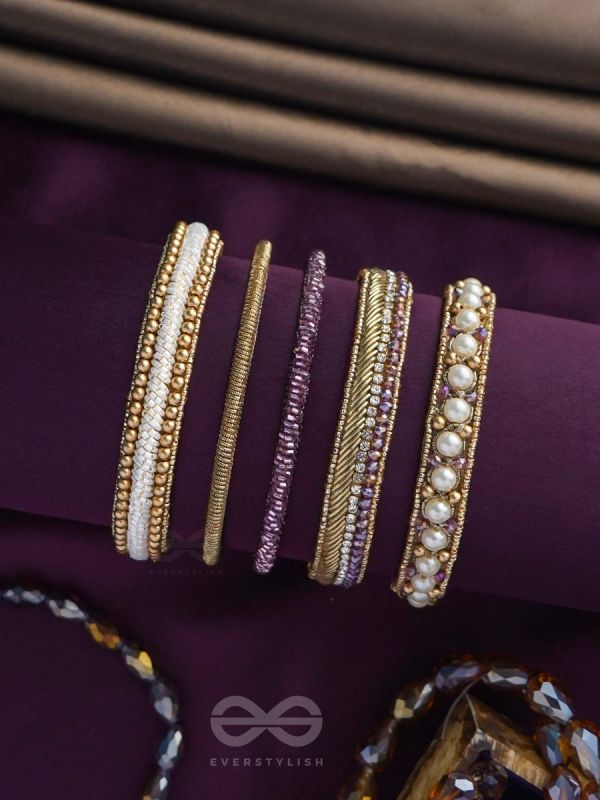 AVIBHA - THE SHINY GALAXY - PEARLS, BEADS AND CUTDANA EMBROIDERED BANGLES (SET OF 5)