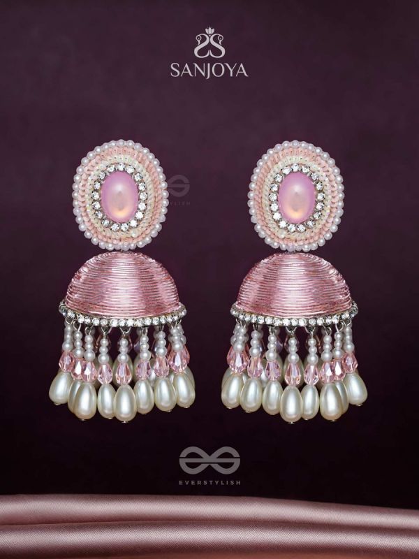 ADHAMA - THE BLUSHING RADIANCE - STONE, SEQUINS AND PEARLS EMBROIDERED EARRINGS