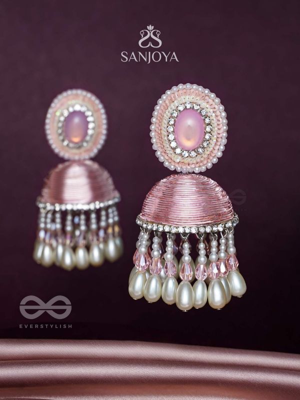 ADHAMA - THE BLUSHING RADIANCE - STONE, SEQUINS AND PEARLS EMBROIDERED EARRINGS