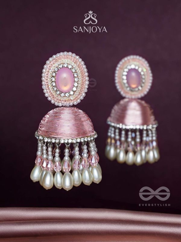 ADHAMA - THE BLUSHING RADIANCE - STONE, SEQUINS AND PEARLS EMBROIDERED EARRINGS