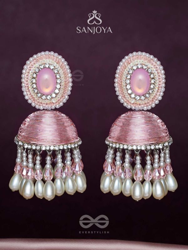 ADHAMA - THE BLUSHING RADIANCE - STONE, SEQUINS AND PEARLS EMBROIDERED EARRINGS