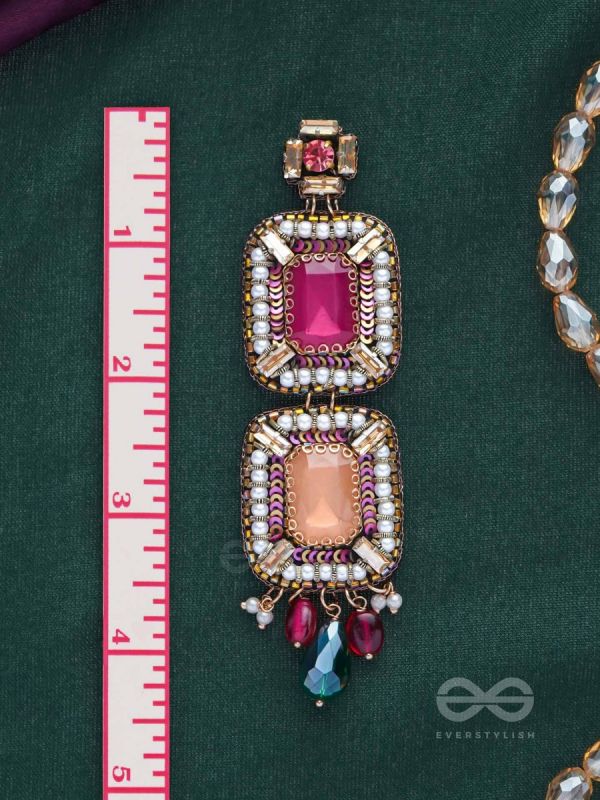 Ananyadharana - The Exclusive Adornment - Stones, Beads And Glass Drops Hand Embroidered Earrings