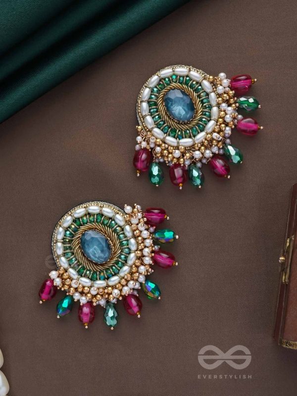 Ritashri - The True Beauty - Stone, Beads And Glass Drops Hand Embroidered Earrings